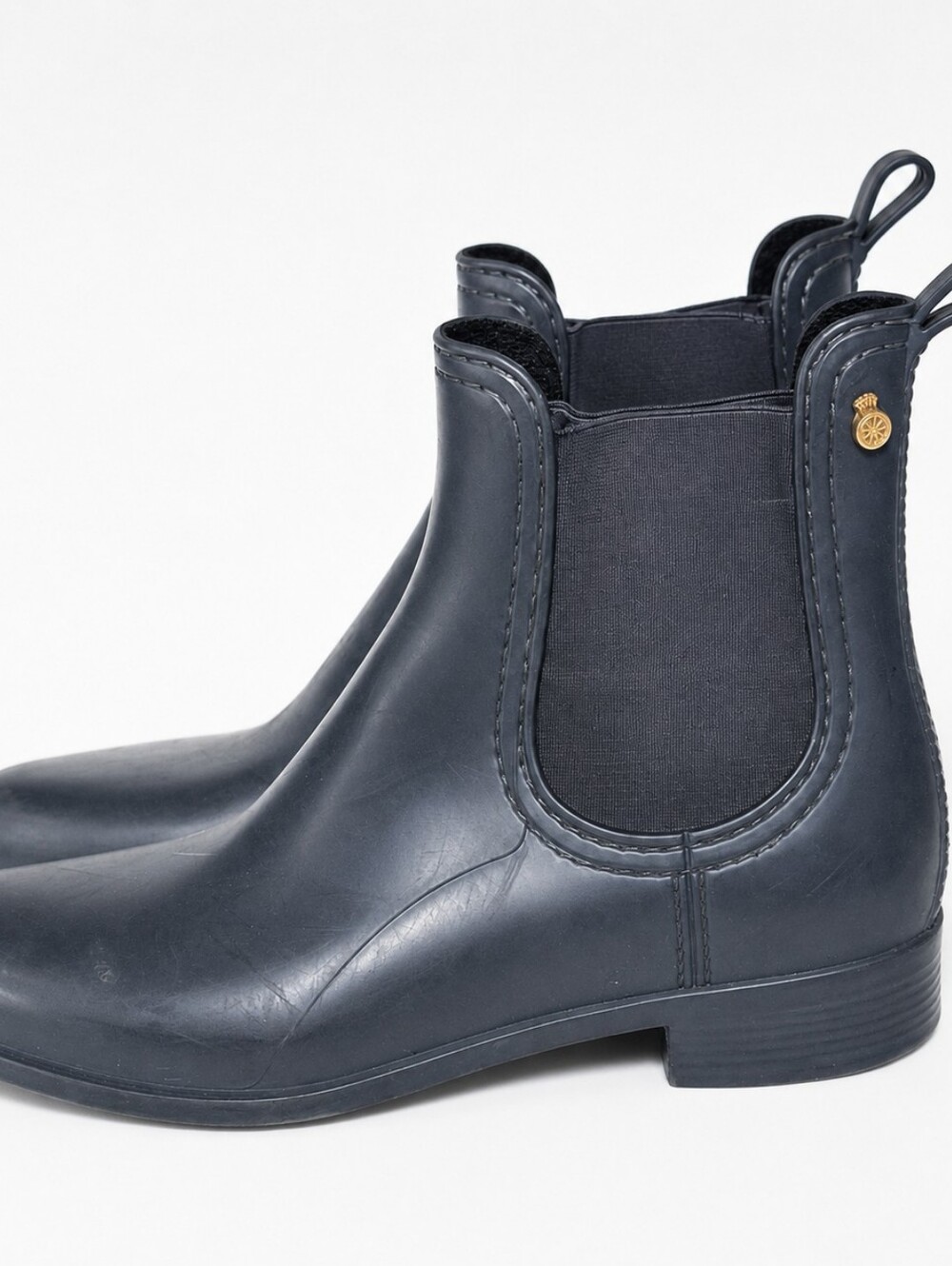 Lemon Jelly Vegan Chelsea Rain Boots Navy Waterproof Ankle Boots Women's SZ 7.5